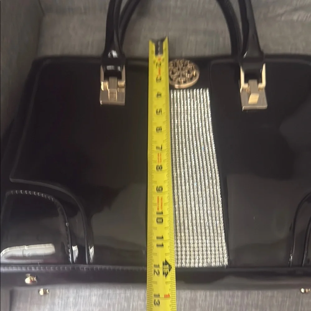 Julia & Michael Black Patent Leather Handbag with Silver Accents - Picture 5 of 6